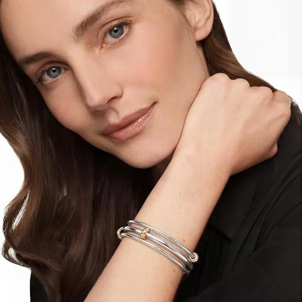 Two-Tone Silver and Gold Stackable Bangle Bracelet